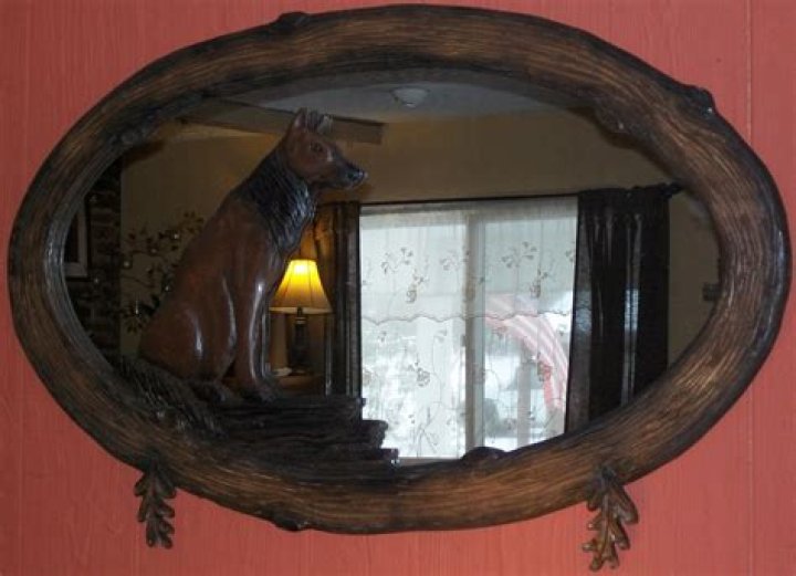 Sabella Custom Furniture Carved Oval Wolf Mirror 200