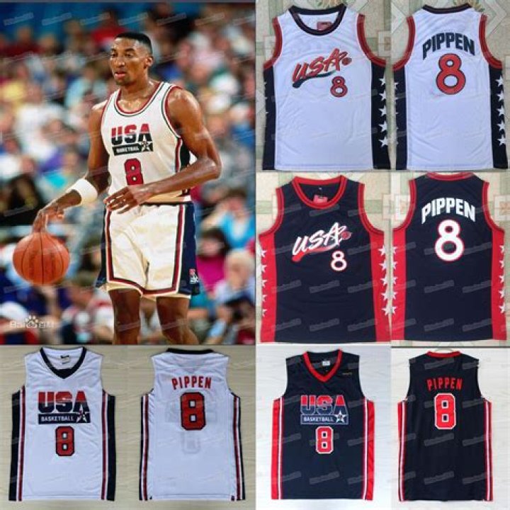SCOTTIE PIPPEN 8 Jersey TEAM USA JERSEY WHITE SEWN NEW ANY SIZE