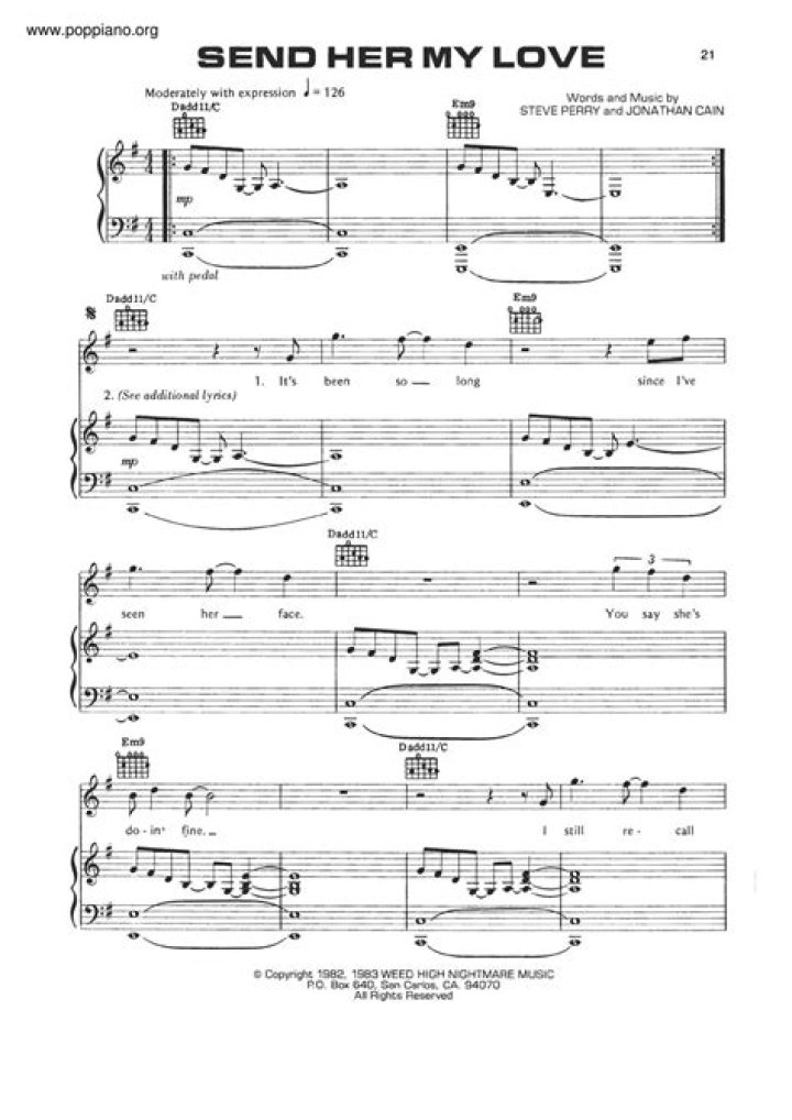 Send Her My Love Sheet Music Journey Easy Piano