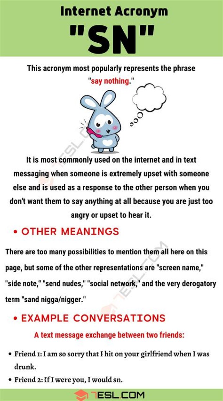 SN Meaning What Does "SN" Stand For? &bull; 7ESL