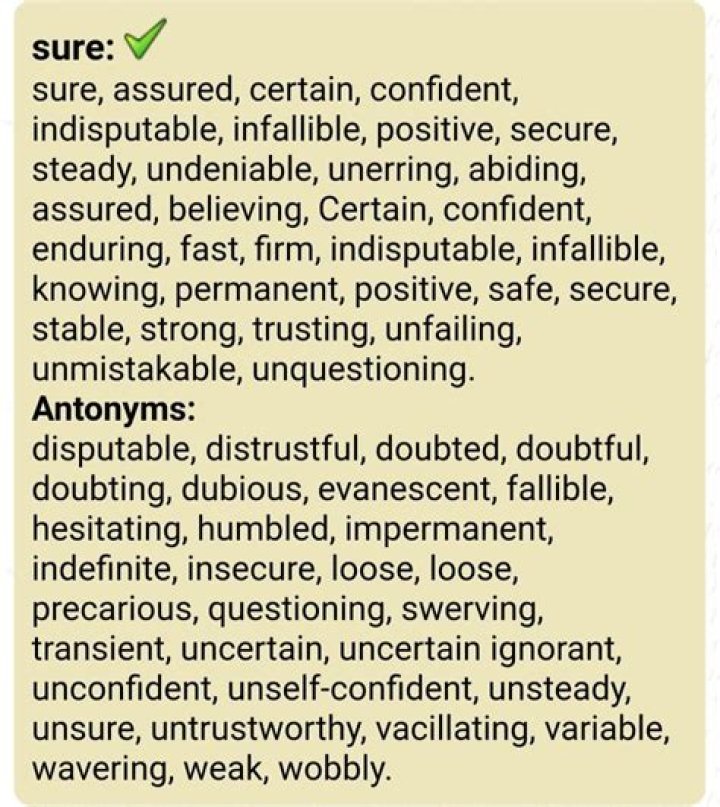 Synonyms and antonyms for sure