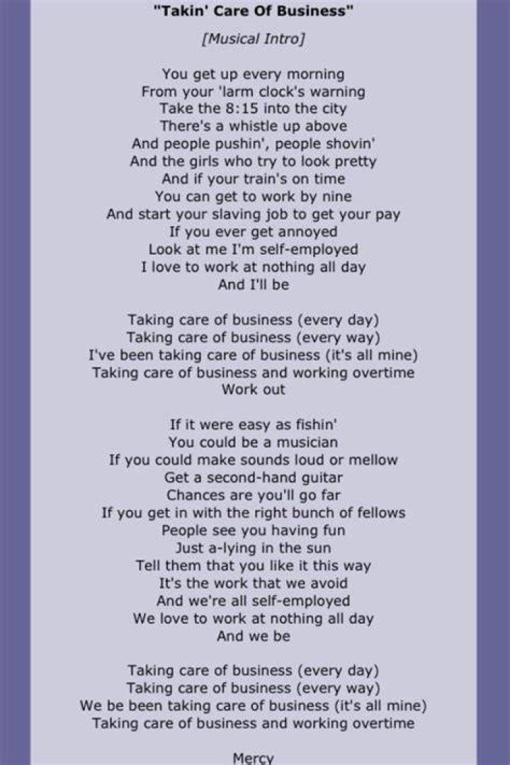 Taking Care Of Business Lyrics BachmanTurner Overdrive