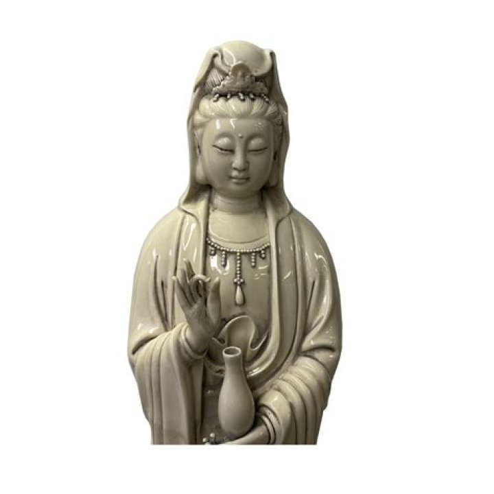 Tall Quan Yin White Porcelain Mid Century Porcelain Statue of