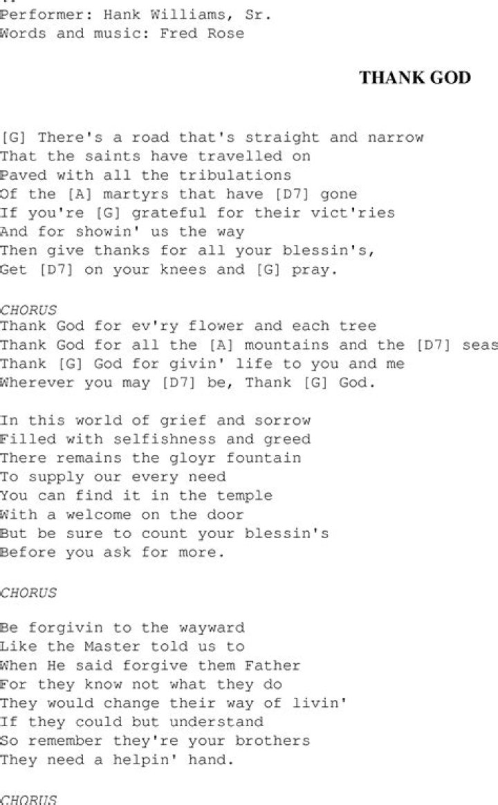 Thank God Christian Gospel Song Lyrics and Chords