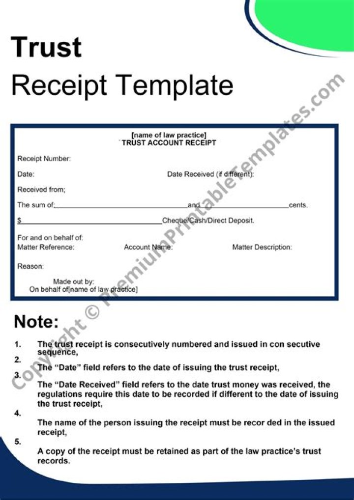 Trust Receipt Template Printable in PDF & Word [Pack of 5] Receipt