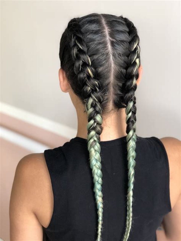 Two french braids hair style on fantasy color hair Braids for long