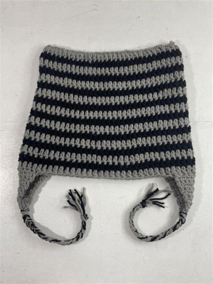 Y2k Beabadoobee Grey and Black Crochet Cat Ear Beanie with Ear Flaps