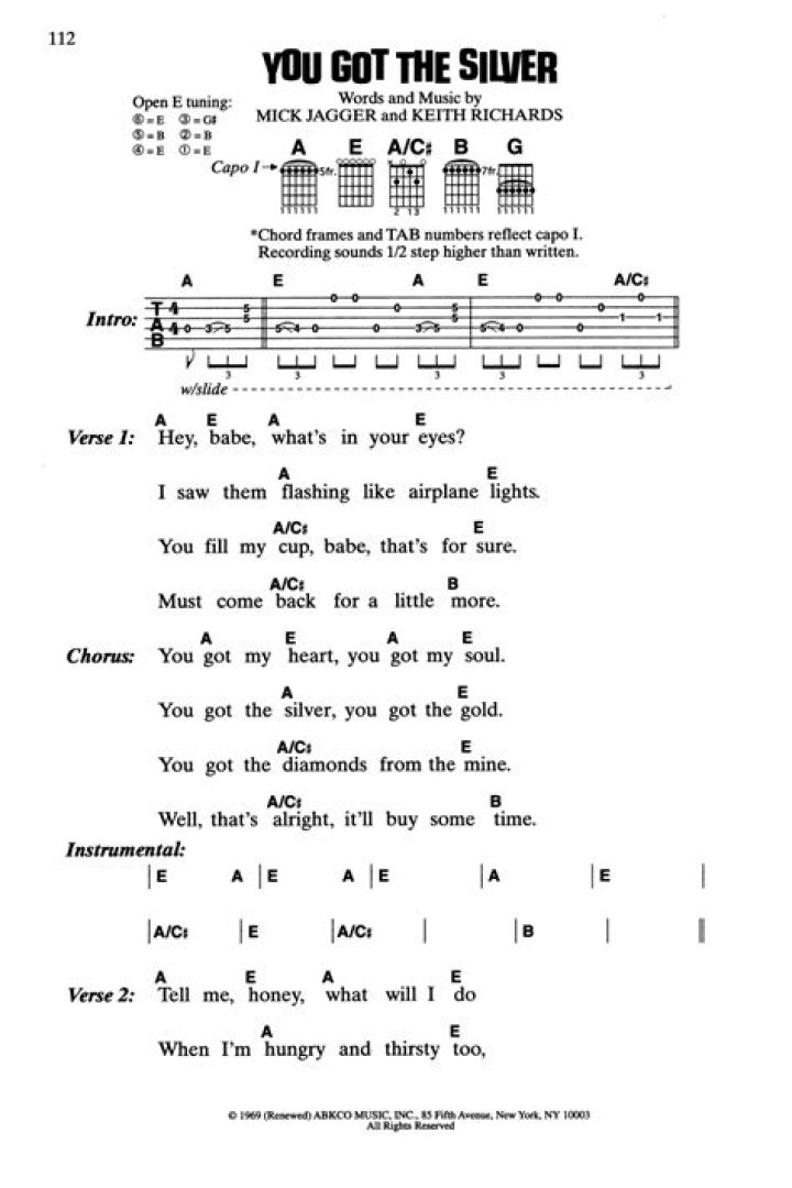 You Got The Silver by The Rolling Stones Guitar Chords/Lyrics