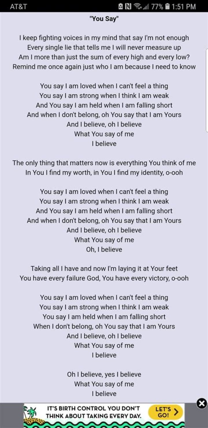 You Say (Lyrics) Lauren Daigle [LARGE TEXT / EASY TO READ] YouTube