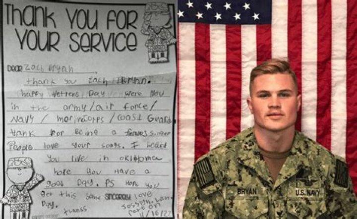 Young Fan Writes Precious &ldquo;Thank You&rdquo; Letter To Navy Vet Zach Bryan In